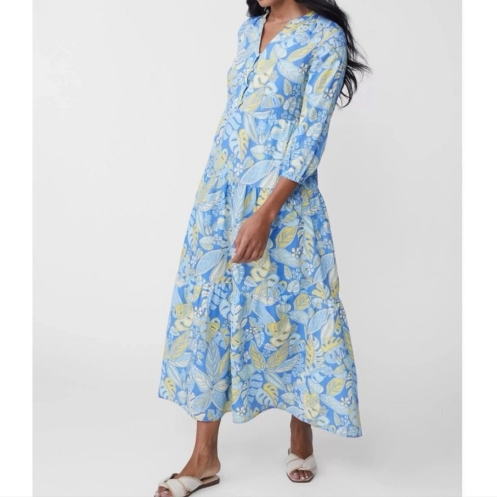 J. McLaughlin Blue and Yellow Floral Linen Cotton Dress